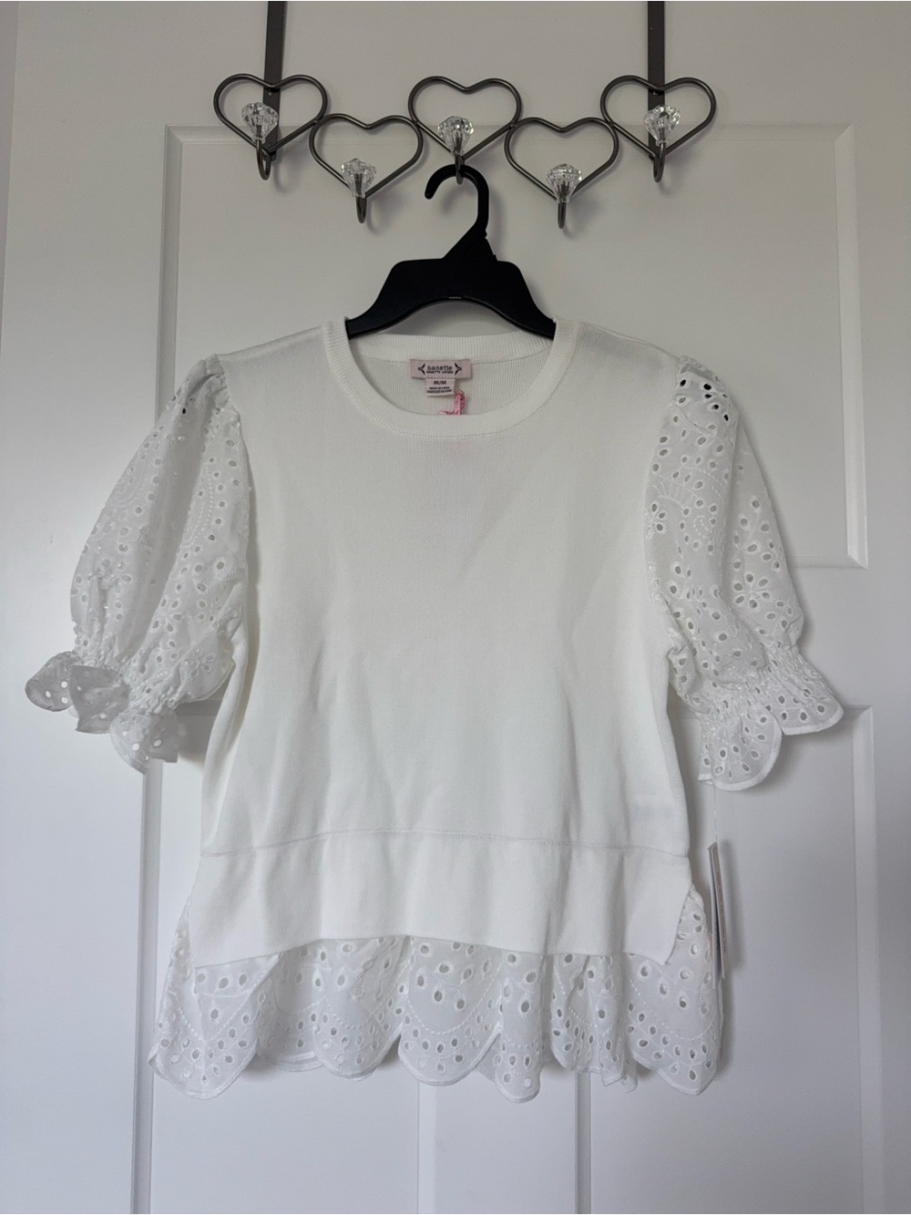 Nanette Lepore White Eyelet Puff Sleeve Blouse